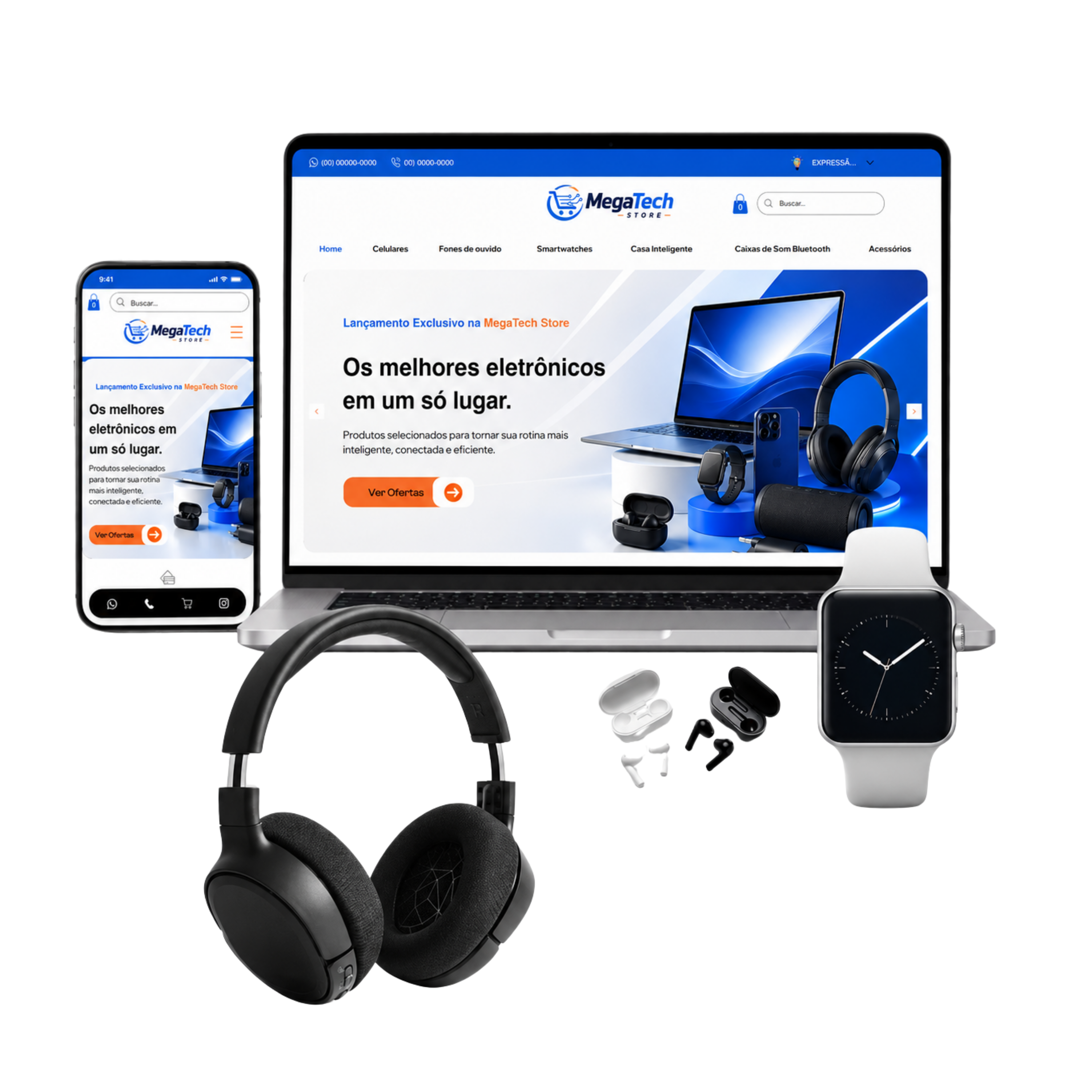 Loja virtual exibida em notebook e celular